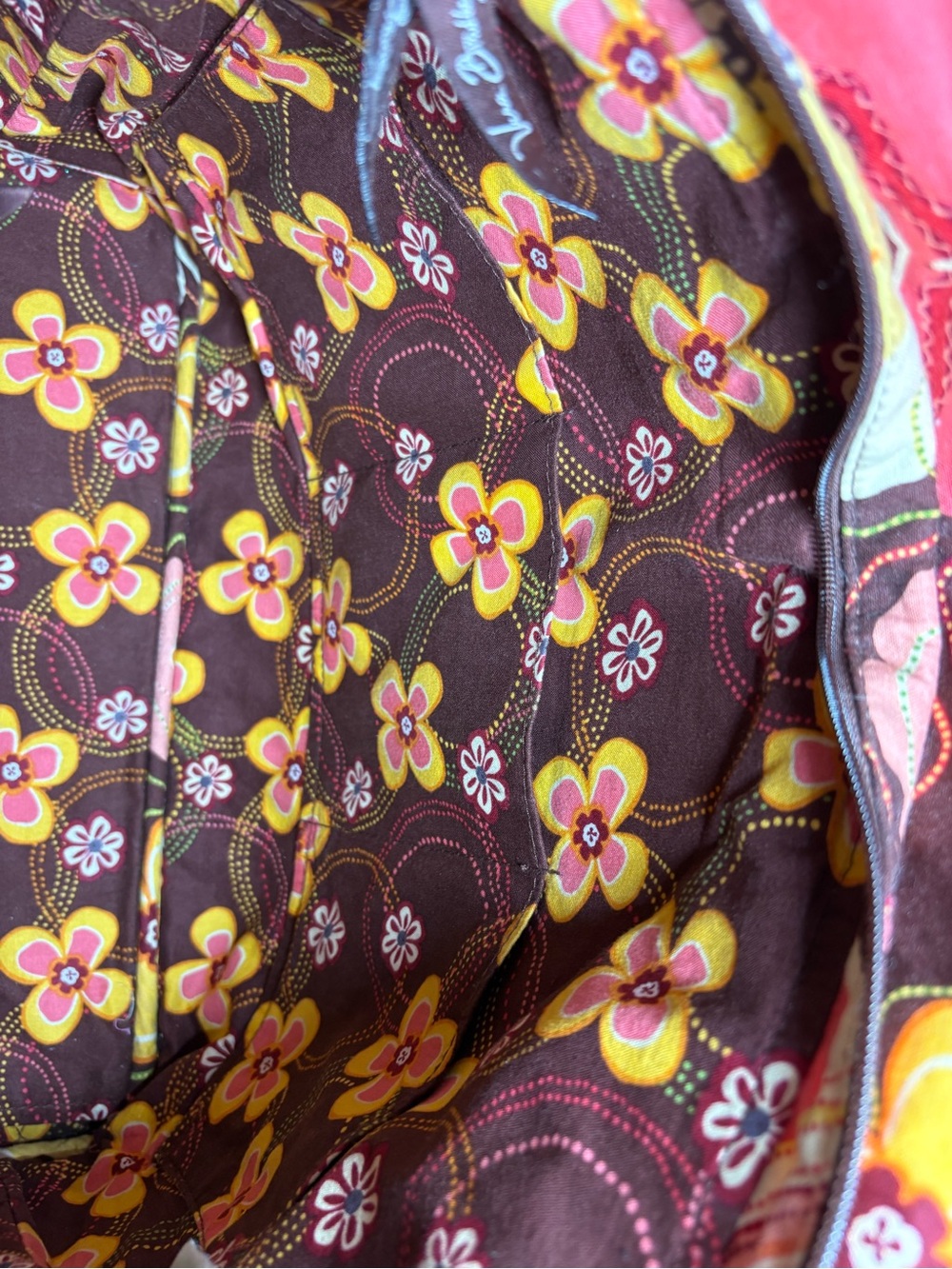 Vera Bradley Quilted Floral Tote in Yellow, Pink & Brown - Picture 3 of 5